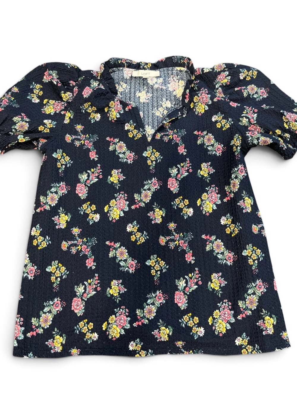 LOFT medium Navy Floral Puff-Sleeve women’s Top
